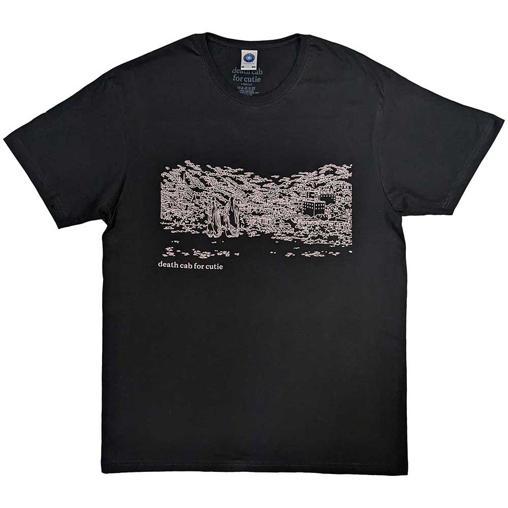Dark t-shirt with "Death Cab for Cutie" and acoustic design, size medium.
