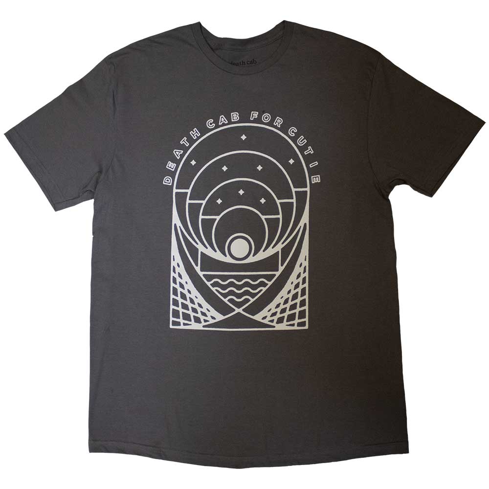 Black t-shirt with white geometric design and "Death Cab for Cutie" text.
