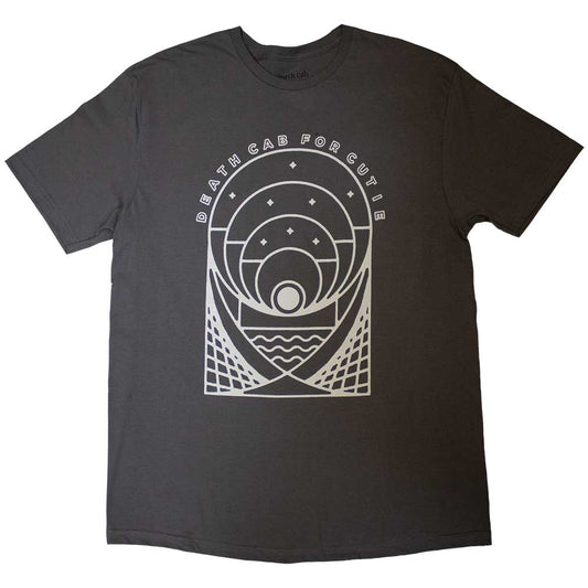 Black t-shirt with white geometric design and "Death Cab for Cutie" text.