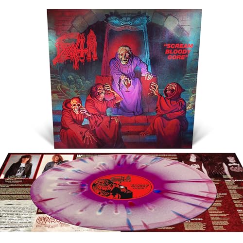 Death’s “Scream Bloody Gore” vinyl record with gothic, horror-themed album art.