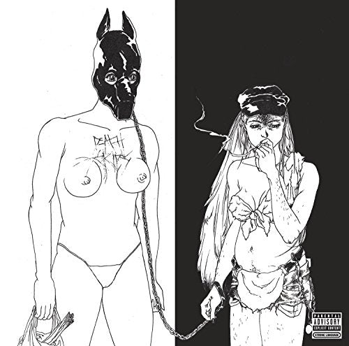 Black and white album cover featuring two stylized figures with chains.