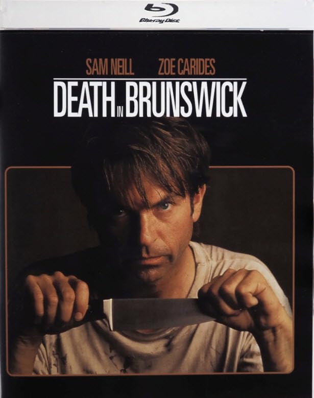 “Death In Brunswick” Blu-ray cover featuring Sam Neill holding a knife.