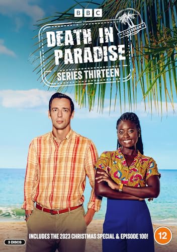 DVD cover for Death in Paradise Series Thirteen featuring two actors on a beach.