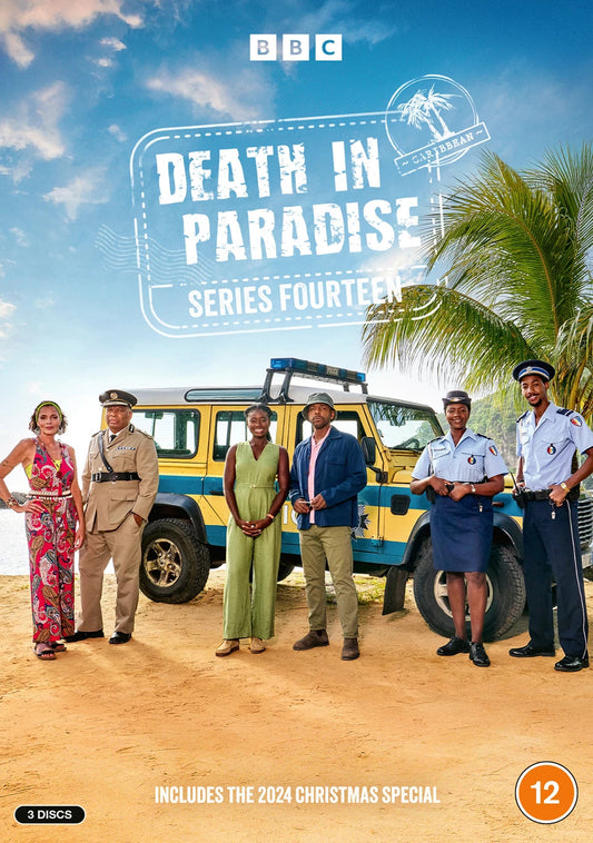 DVD case cover art for Death in Paradise Series 14 featuring the lead detective.