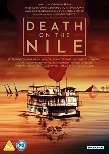 Death on the Nile" DVD cover with a steamboat, pyramids, and cast names.