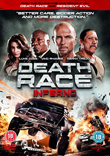 Death Race Inferno" DVD cover featuring actors and a fiery car crash.