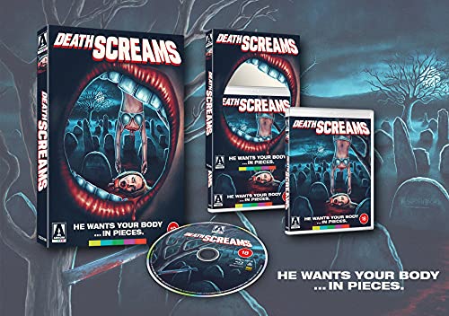 Death Screams" Blu-ray cover featuring a screaming mouth and graveyard scene.