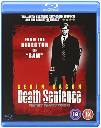 “Death Sentence” Blu-ray cover featuring Kevin Bacon in a suit, red background.