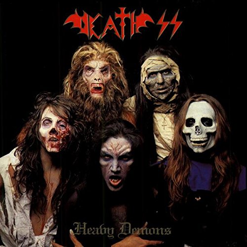 Death SS band members with horror makeup, album cover for Heavy Demons.