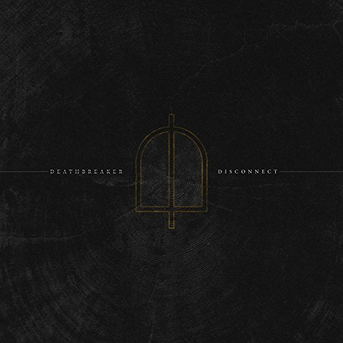 Dark album cover with a golden, arched window-like symbol and text.
