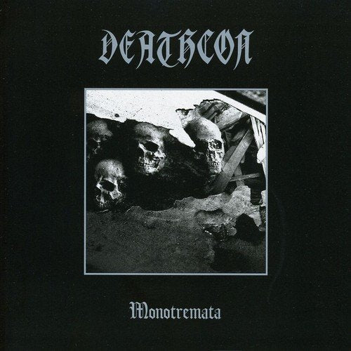 Black album cover with "Deathcon" in gray gothic font, featuring a monochrome image of skulls.