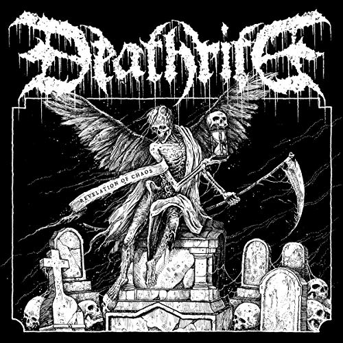 Black and white album cover depicting a skeletal figure with wings and a scythe.