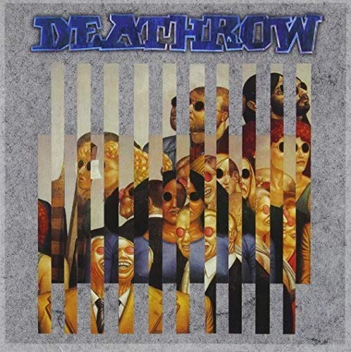 "Album cover with 'DEATHROW' in blue, featuring masked men behind prison bars."