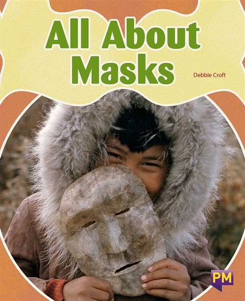 Book cover: "All About Masks" featuring a child with a fur hood and mask.