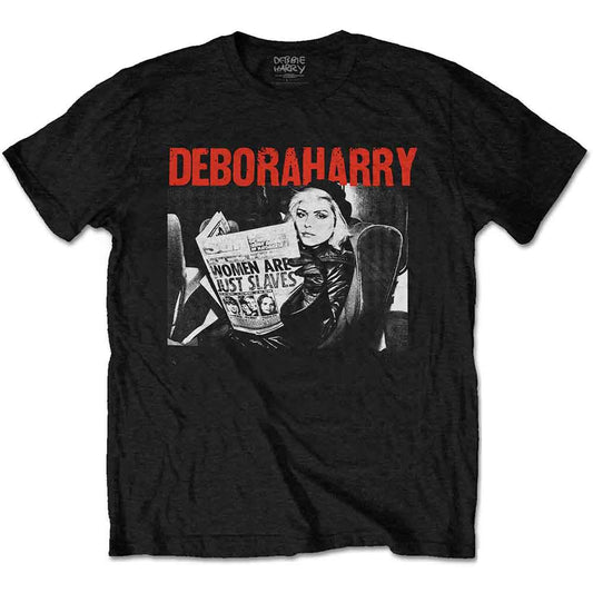 Black t-shirt with Blondie’s Debbie Harry and text graphic, worn by a man.