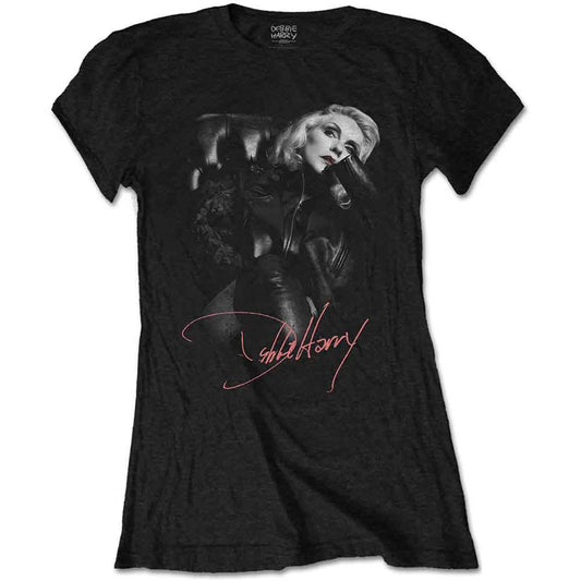Black women’s t-shirt featuring a portrait of Debbie Harry.
