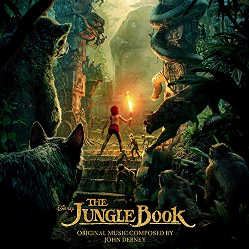 The Jungle Book" soundtrack cover with Mowgli, Baloo, Bagheera, and Kaa.
