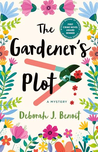 Book cover for “The Gardener’s Plot” featuring pruning shears and flowers.