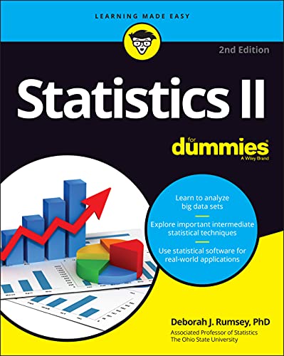 Book cover: "Statistics II For Dummies," 2nd Edition, with graphs and text.