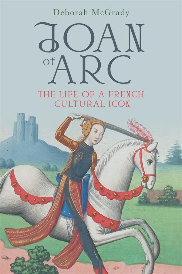 Book cover depicting Joan of Arc on horseback with a castle background.