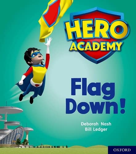 A superhero flies in the sky above a futuristic building on a book cover.