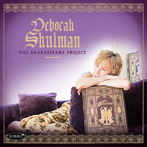 CD cover featuring Deborah Shulman with a Shakespeare book, purple background.