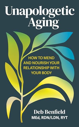 Book cover: "Unapologetic Aging" with colorful leaf illustration.