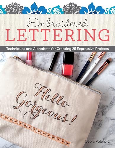 Book cover showing embroidered lettering on a canvas pouch with cosmetics.