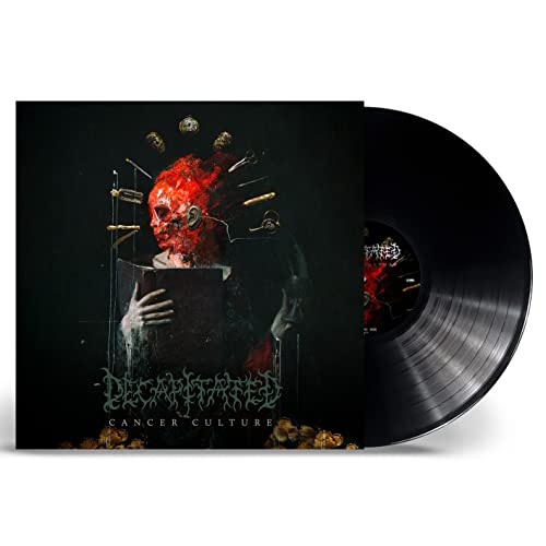 Vinyl record and album cover featuring a red, distorted figure holding a book.