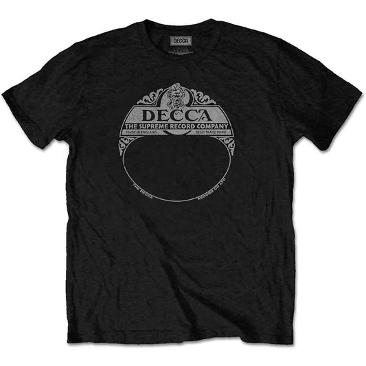 Black Decca Records t-shirt with vintage logo graphic, size XXL.