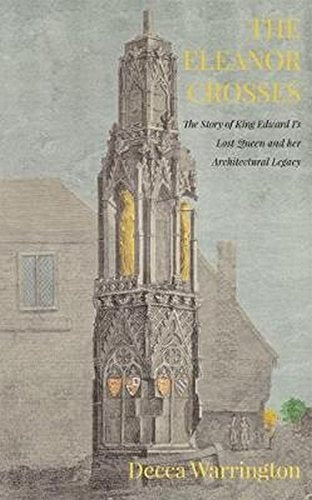 Vintage illustration of an Eleanor Cross monument with surrounding buildings.