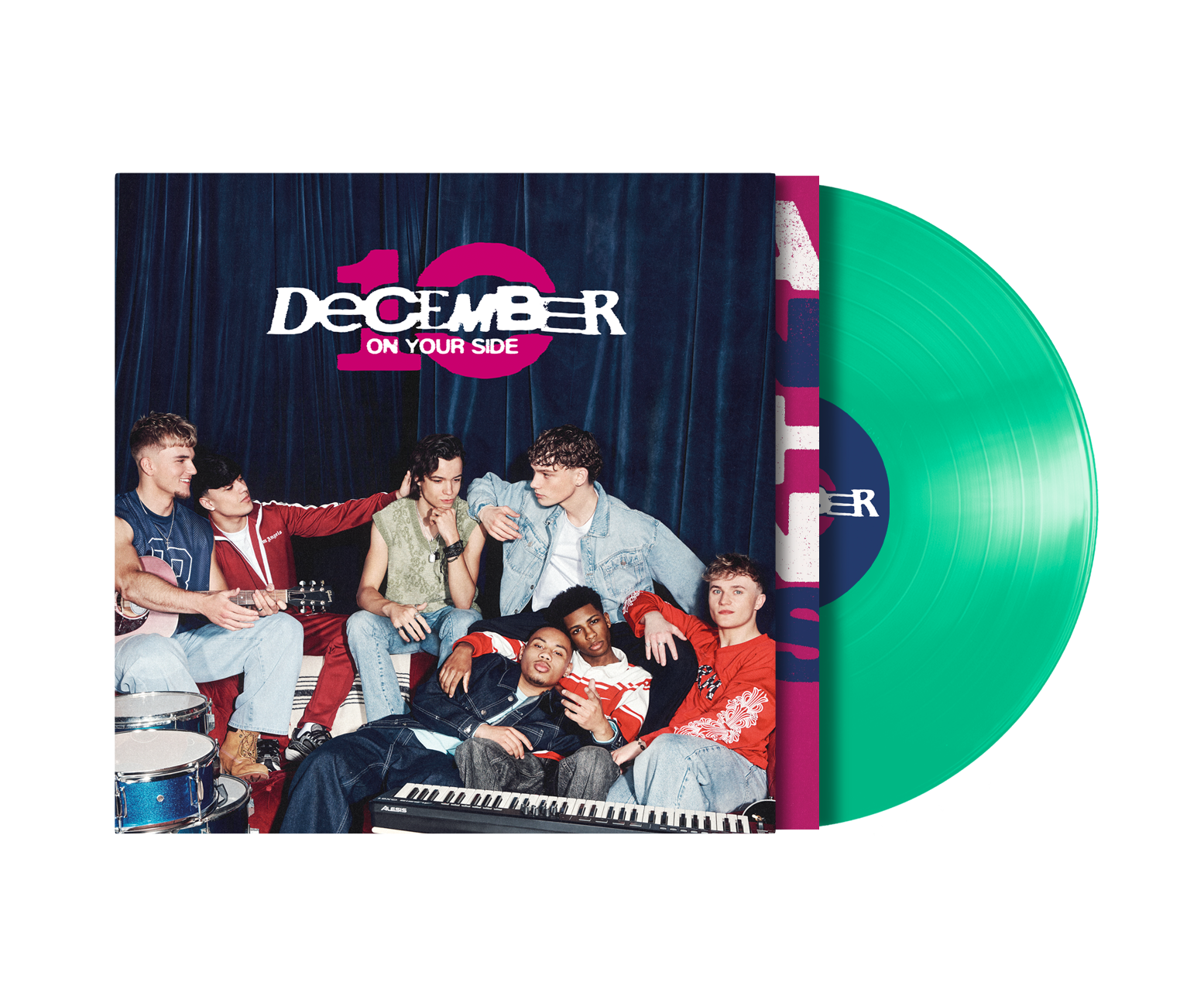 Mint green vinyl LP with album art featuring a band portrait.
