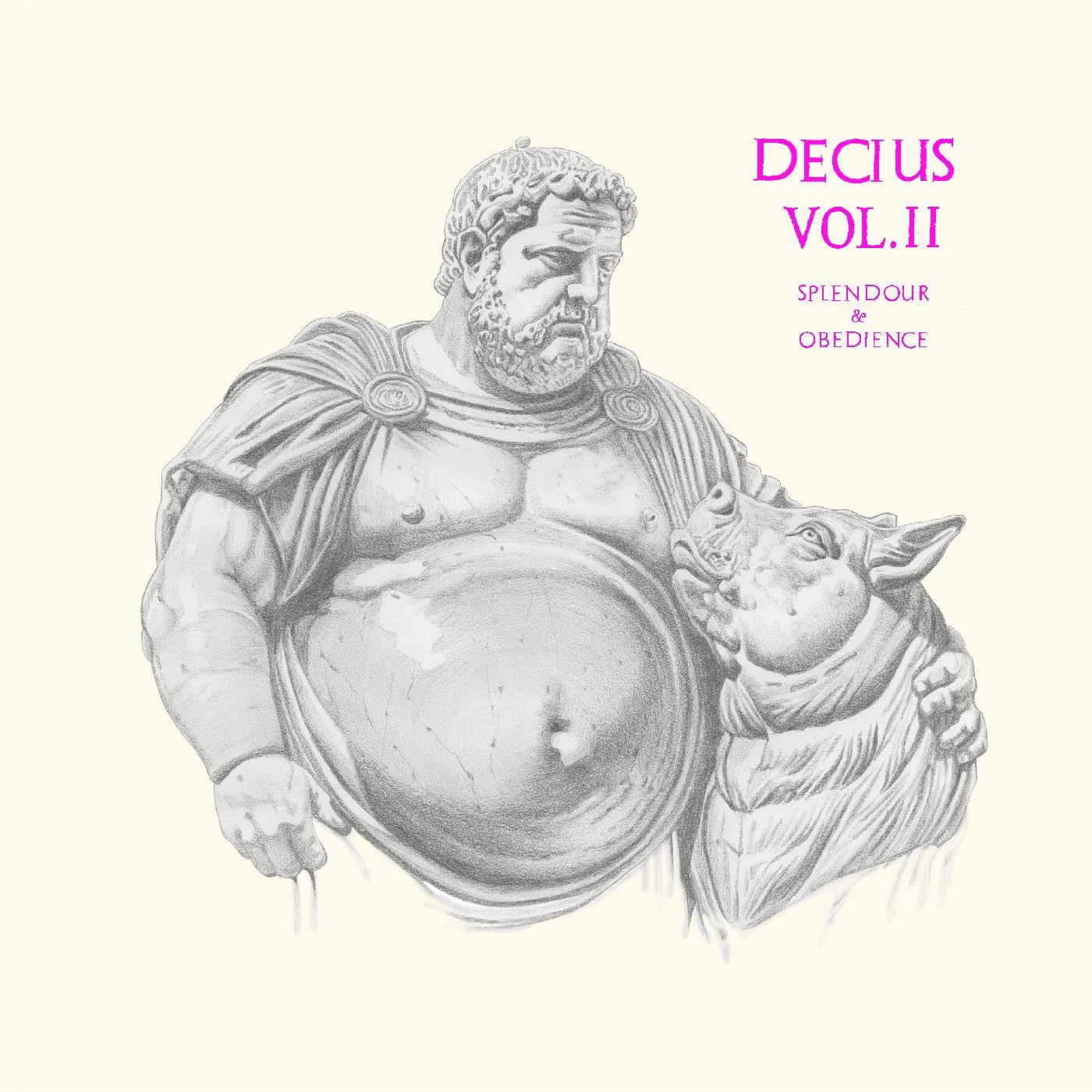 Pencil sketch of a Roman statue with a pig, album cover art.