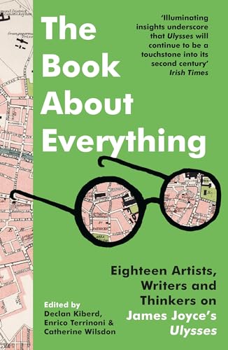 Book cover: green background with spectacles over a map, title "The Book About Everything".
