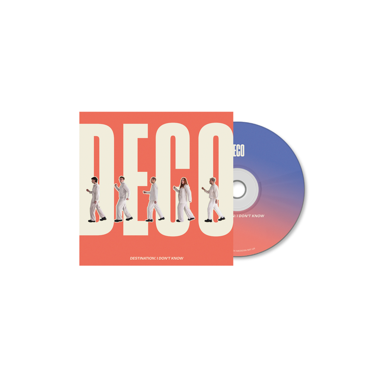 CD cover for “Deco - Destination: I Don't Know” with silhouetted figures.