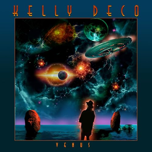 CD cover for "Venus" by Kelly Deco, featuring space and a silhouetted figure.