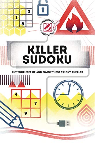 Book cover for "Killer Sudoku" with puzzle grids, clock, and pencil.