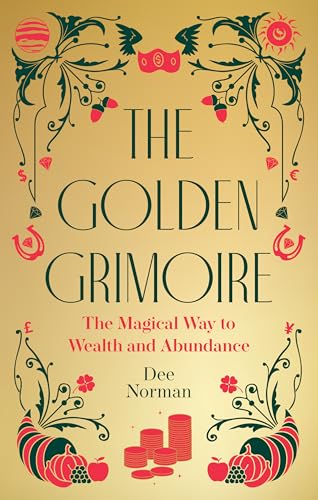 Golden book cover with ornate floral design, coins, and fruit imagery.