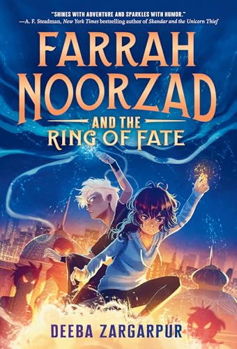 Book cover featuring two young characters amidst a fantastical cityscape.