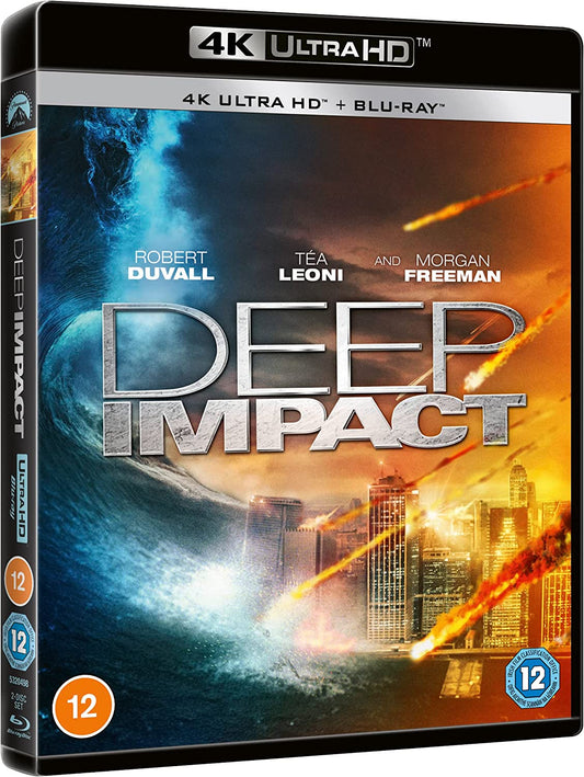 DEEP IMPACT" 4K Blu-ray cover with a comet approaching a city.