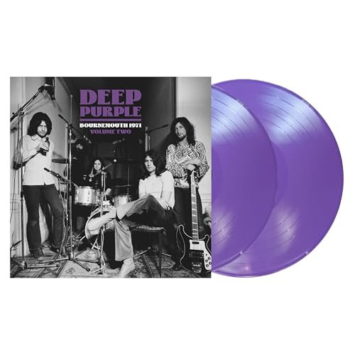 Deep Purple album cover and purple vinyl record shown against white background.
