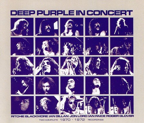 Deep Purple album cover featuring 20 purple-tinted band performance images in a grid.