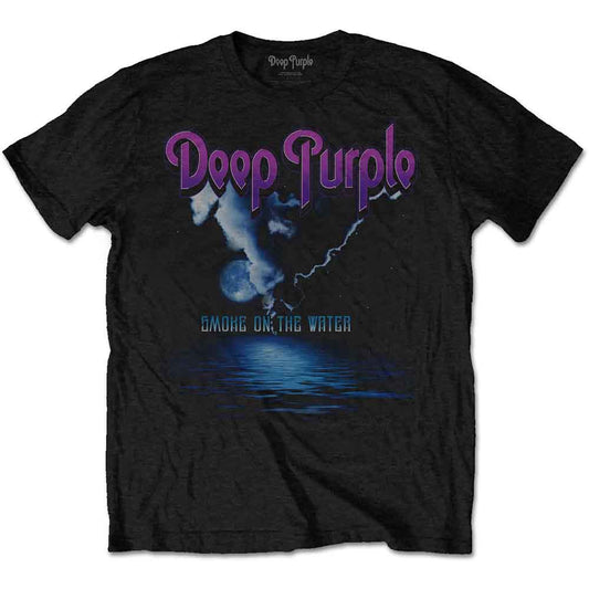 Black t-shirt featuring a Deep Purple logo, moon, clouds, and Smoke on the Water text.