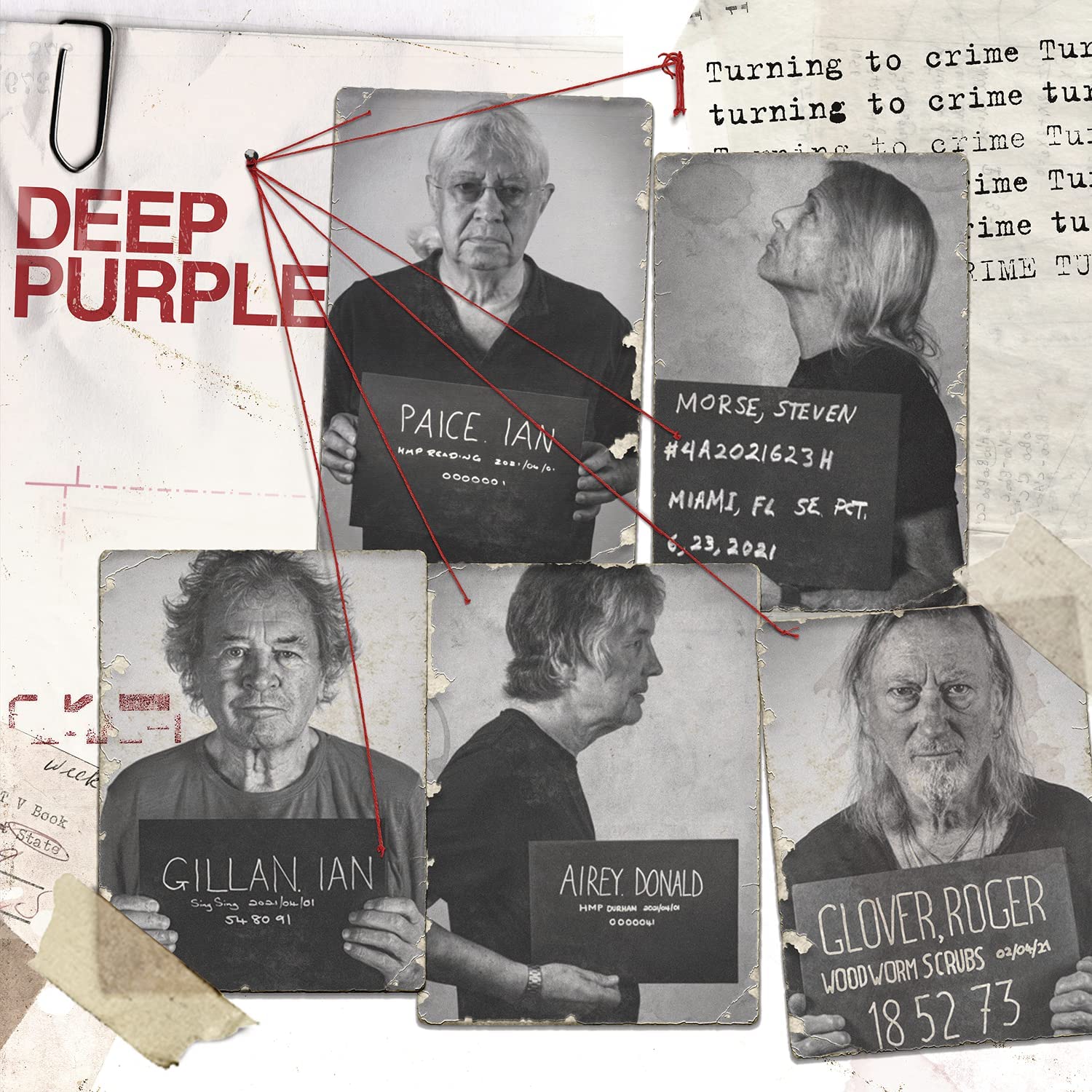 Deep Purple album cover featuring mugshot-style photos of band members.