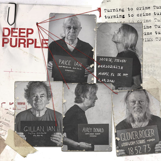 Deep Purple album cover featuring mugshot-style photos of band members.