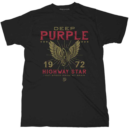 Black t-shirt with Deep Purple “Highway Star” graphic and winged helmet.