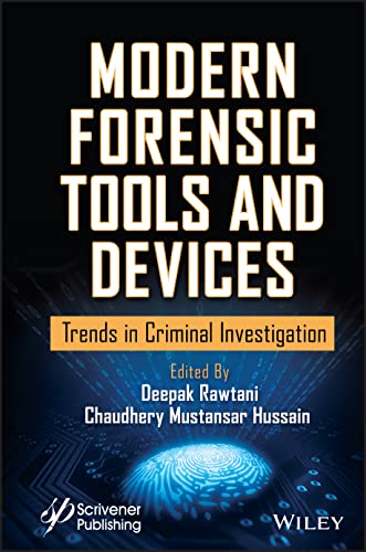 Book cover: "Modern Forensic Tools and Devices" with a fingerprint graphic.