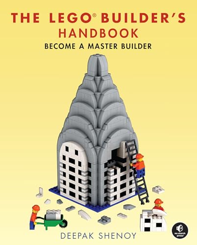 Book cover titled The LEGO Builder's Handbook featuring a LEGO skyscraper and construction minifigures.