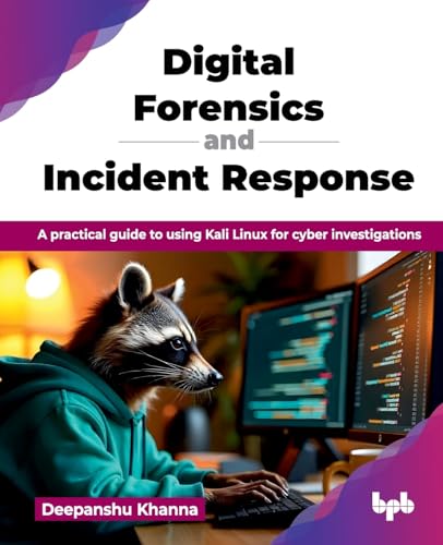 Book cover: raccoon with hoodie using a computer, digital forensics title.