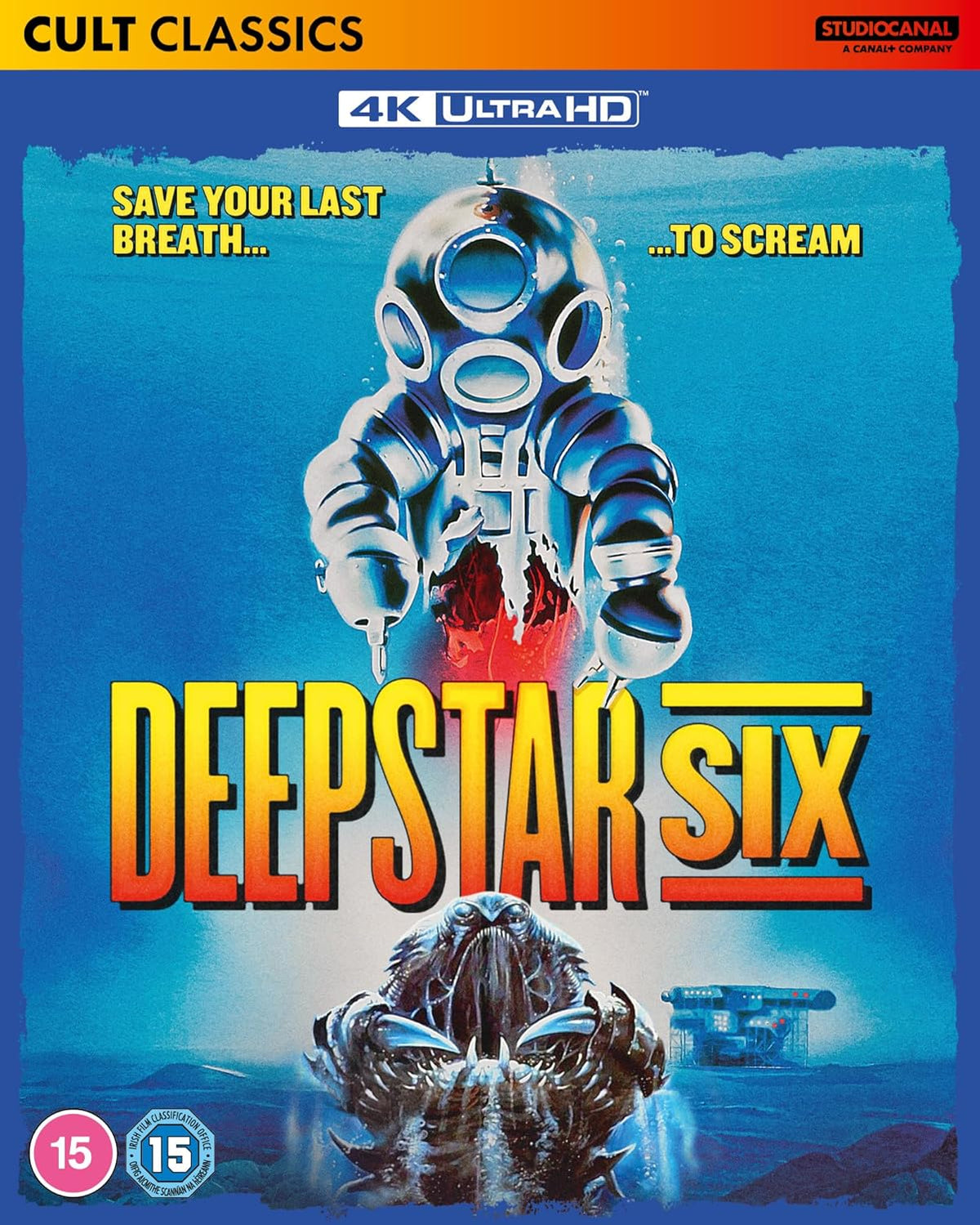 Blu-ray cover for "Deepstar Six" featuring a diver and sea creature.
